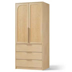 Armoire-penderie haute en bois de 176,5 cm avec 2 portes en rotin, 3 tiroirs et une tringle. Grande armoire de rangement autoportante pour vêtements de chambre.