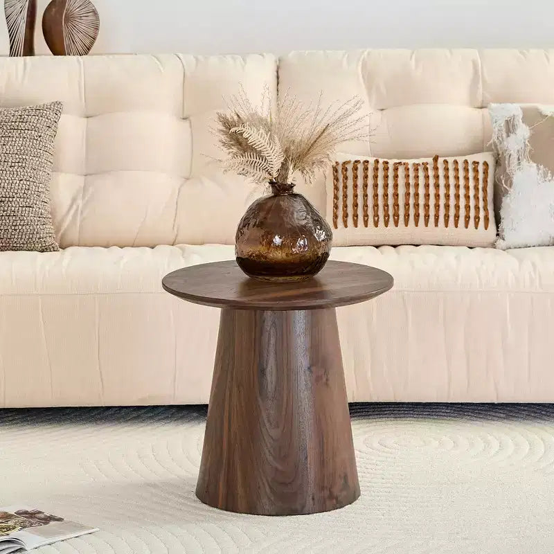 Fun little toys brand Walnut wood grain medium density fiberboard circular coffee table - diameter 19.6 inches, height 18.8 inches walnut wood