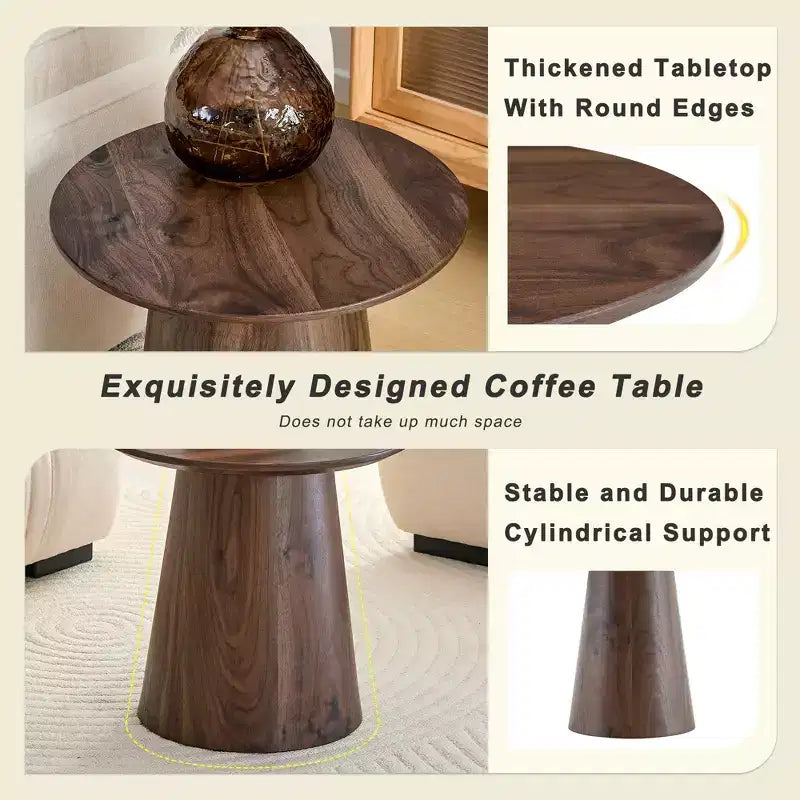 Table basse circulaire en MDF avec motif noyer, de la marque "Fun little toys", diamètre 49,8 cm, hauteur 47,8 cm, en bois de noyer.