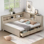 FAMYYT Full Size Wood Daybed with Storage Shelves and 3 Drawers, Easy Assembly