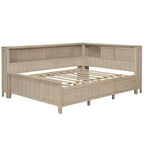 Lit de repos double en bois FAMYYT avec étagères de rangement et 3 tiroirs, montage facile