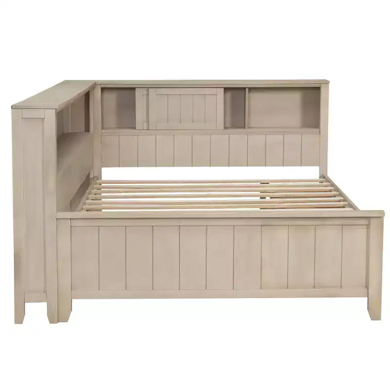 Lit de repos double en bois FAMYYT avec étagères de rangement et 3 tiroirs, montage facile