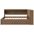 Lit de repos pleine grandeur en bois FAMYYT avec étagères de rangement, USB, LED et 2 tiroirs, couleur bois antique