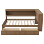 Lit de repos pleine grandeur en bois FAMYYT avec étagères de rangement, USB, LED et 2 tiroirs, couleur bois antique
