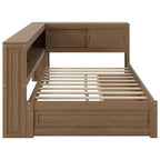 Lit de repos pleine grandeur en bois FAMYYT avec étagères de rangement, USB, LED et 2 tiroirs, couleur bois antique