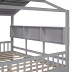 Lit cabane en bois avec 2 tiroirs et étagère de rangement pour enfants, gris