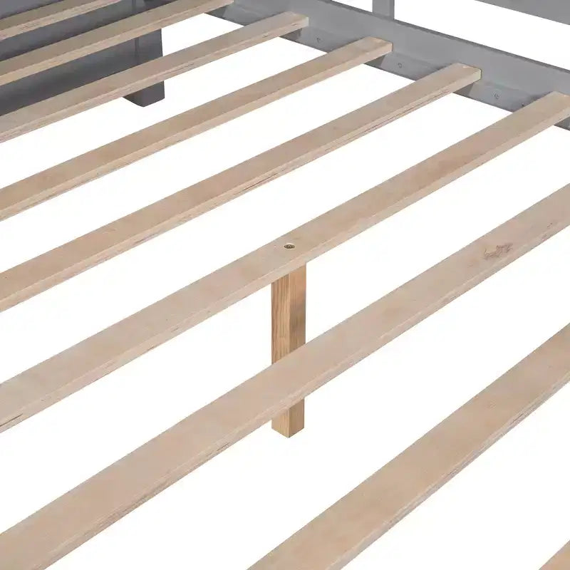 Lit cabane en bois avec 2 tiroirs et étagère de rangement pour enfants, gris