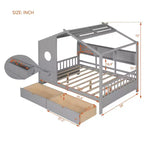 Lit cabane en bois avec 2 tiroirs et étagère de rangement pour enfants, gris
