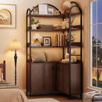 Bibliothèque d'angle arquée de 74,5 pouces de haut avec armoire, bibliothèque de rangement autoportante avec pieds réglables et kit anti-basculement pour bureau, salon