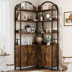 Bibliothèque d'angle arquée de 74,5 pouces de haut avec armoire, bibliothèque de rangement autoportante avec pieds réglables et kit anti-basculement pour bureau, salon