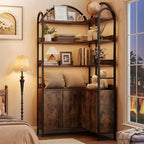 Bibliothèque d'angle arquée de 74,5 pouces de haut avec armoire, bibliothèque de rangement autoportante avec pieds réglables et kit anti-basculement pour bureau, salon