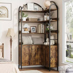 Bibliothèque d'angle arquée de 74,5 pouces de haut avec armoire, bibliothèque de rangement autoportante avec pieds réglables et kit anti-basculement pour bureau, salon