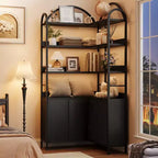 Bibliothèque d'angle arquée de 74,5 pouces de haut avec armoire, bibliothèque de rangement autoportante avec pieds réglables et kit anti-basculement pour bureau, salon