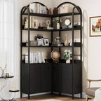 Bibliothèque d'angle arquée de 74,5 pouces de haut avec armoire, bibliothèque de rangement autoportante avec pieds réglables et kit anti-basculement pour bureau, salon
