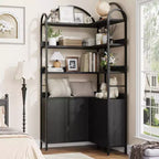 Bibliothèque d'angle arquée de 74,5 pouces de haut avec armoire, bibliothèque de rangement autoportante avec pieds réglables et kit anti-basculement pour bureau, salon