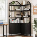 74.5 Tall Arched Corner Bookshelf with Cabinet,Freestanding Storage Bookcase with Adjustable Feet & Anti-Tip Kit for Office, Living Room