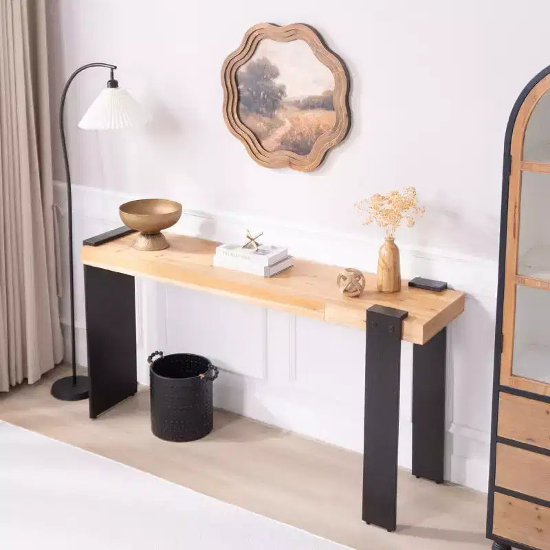 GDFStudio Ralph 60 Rustic Industrial Wood Console Table with Distressed Faux Rust Metal Legs