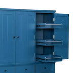 Garde-manger de cuisine autoportant de 74,8H, Armoire de rangement de style ferme avec étagères de porte, étagères réglables, plateaux coulissants et tiroirs - ModernLuxe