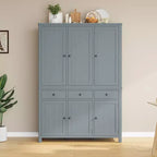 Garde-manger de cuisine autoportant de 74,8H, Armoire de rangement de style ferme avec étagères de porte, étagères réglables, plateaux coulissants et tiroirs - ModernLuxe
