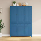 Garde-manger de cuisine autoportant de 74,8H, Armoire de rangement de style ferme avec étagères de porte, étagères réglables, plateaux coulissants et tiroirs - ModernLuxe