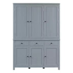 Garde-manger de cuisine autoportant de 74,8H, Armoire de rangement de style ferme avec étagères de porte, étagères réglables, plateaux coulissants et tiroirs - ModernLuxe