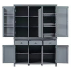 Garde-manger de cuisine autoportant de 74,8H, Armoire de rangement de style ferme avec étagères de porte, étagères réglables, plateaux coulissants et tiroirs - ModernLuxe