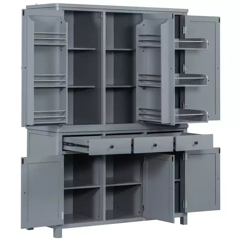 Garde-manger de cuisine autoportant de 74,8H, Armoire de rangement de style ferme avec étagères de porte, étagères réglables, plateaux coulissants et tiroirs - ModernLuxe