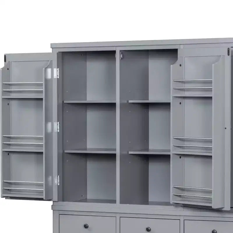 Garde-manger de cuisine autoportant de 74,8H, Armoire de rangement de style ferme avec étagères de porte, étagères réglables, plateaux coulissants et tiroirs - ModernLuxe