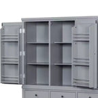 Garde-manger de cuisine autoportant de 74,8H, Armoire de rangement de style ferme avec étagères de porte, étagères réglables, plateaux coulissants et tiroirs - ModernLuxe