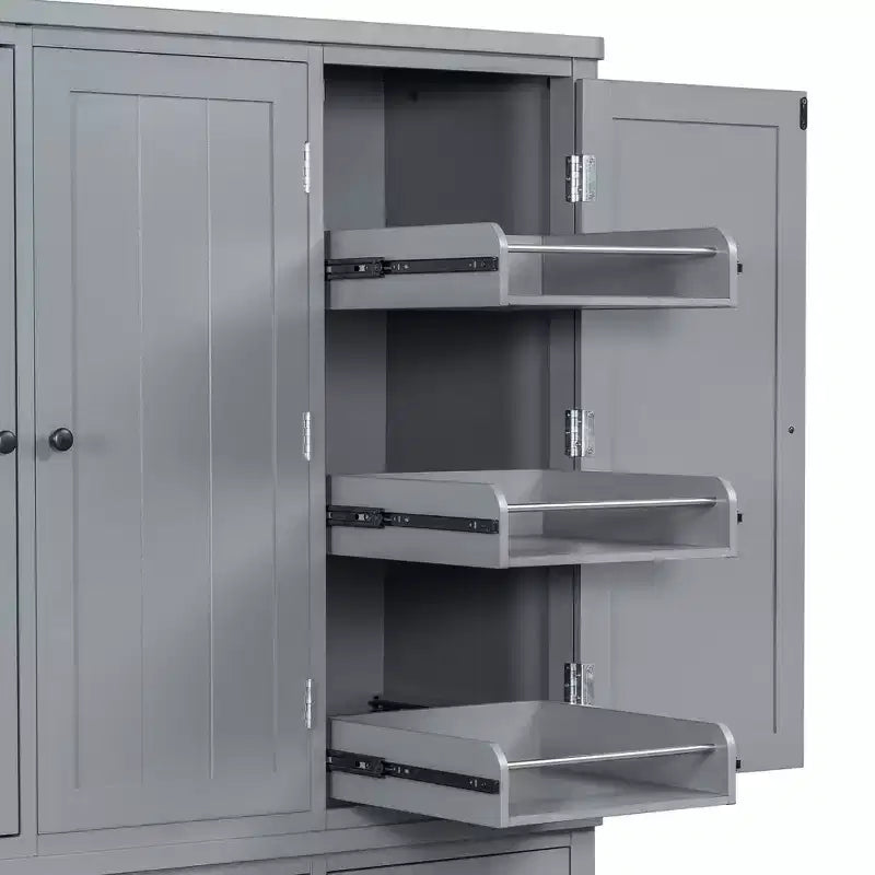 Garde-manger de cuisine autoportant de 74,8H, Armoire de rangement de style ferme avec étagères de porte, étagères réglables, plateaux coulissants et tiroirs - ModernLuxe