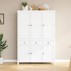 Garde-manger de cuisine autoportant de 74,8H, Armoire de rangement de style ferme avec étagères de porte, étagères réglables, plateaux coulissants et tiroirs - ModernLuxe