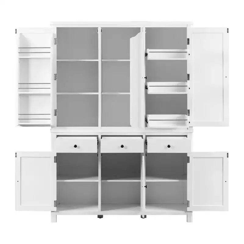 Garde-manger de cuisine autoportant de 74,8H, Armoire de rangement de style ferme avec étagères de porte, étagères réglables, plateaux coulissants et tiroirs - ModernLuxe