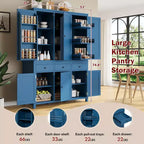 Garde-manger de cuisine autoportant de 74,8H, Armoire de rangement de style ferme avec étagères de porte, étagères réglables, plateaux coulissants et tiroirs - ModernLuxe