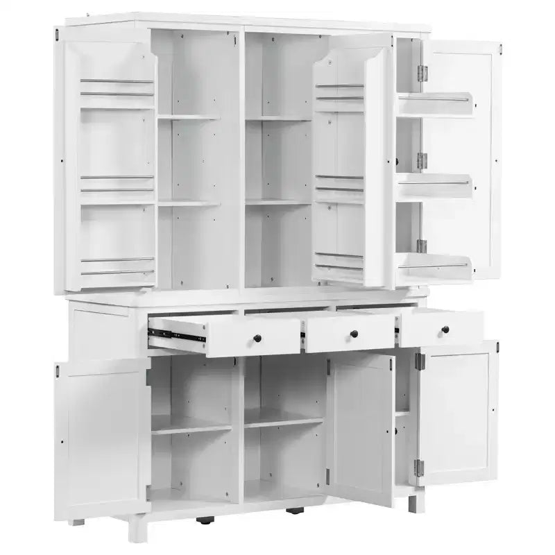 Garde-manger de cuisine autoportant de 74,8H, Armoire de rangement de style ferme avec étagères de porte, étagères réglables, plateaux coulissants et tiroirs - ModernLuxe