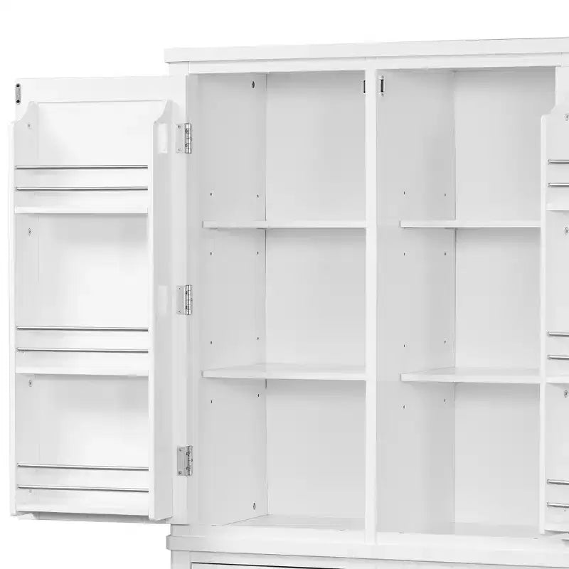 Garde-manger de cuisine autoportant de 74,8H, Armoire de rangement de style ferme avec étagères de porte, étagères réglables, plateaux coulissants et tiroirs - ModernLuxe