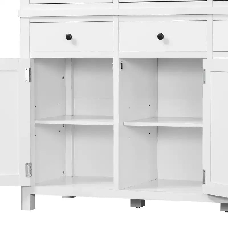 Garde-manger de cuisine autoportant de 74,8H, Armoire de rangement de style ferme avec étagères de porte, étagères réglables, plateaux coulissants et tiroirs - ModernLuxe