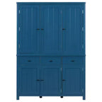 Garde-manger de cuisine autoportant de 74,8H, Armoire de rangement de style ferme avec étagères de porte, étagères réglables, plateaux coulissants et tiroirs - ModernLuxe