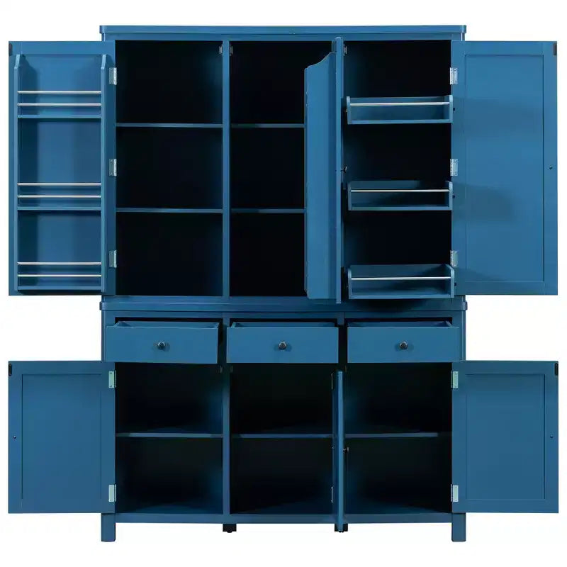 Garde-manger de cuisine autoportant de 74,8H, Armoire de rangement de style ferme avec étagères de porte, étagères réglables, plateaux coulissants et tiroirs - ModernLuxe