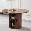 Round Dining Table with 2-Tier Storage Shelves, Wooden Table with Sliding Storage Doors, Large Storage Table for Kitchen & Living Room