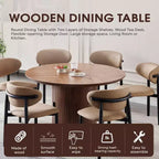 Table à manger ronde avec étagères de rangement à 2 niveaux, Table en bois avec portes coulissantes, Grande table de rangement pour cuisine et salon
