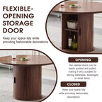 Table à manger ronde avec étagères de rangement à 2 niveaux, Table en bois avec portes coulissantes, Grande table de rangement pour cuisine et salon