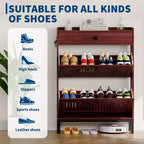 Meuble à chaussures avec 2 tiroirs abattants et grand tiroir, organisateur de rangement à chaussures en bois avec étagère réglable pour entrée, couloir, salon