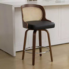 Bekrvio 26 Set of 2/3/4 Swivel Barstool with Rattan Back & Bentwood Legs, Upholstered Faux Leather Counter Height Bar Stools for Kitchen Island
