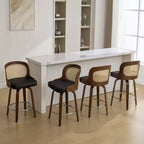 Lot de 2/3/4 tabourets de bar pivotants Bekrvio 26 avec dossier en rotin et pieds en bois courbé, tabourets de bar à hauteur de comptoir rembourrés en similicuir pour îlot de cuisine
