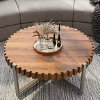 Table basse ronde JVNOXK 31,4'', table basse circulaire moderne en grain de bois naturel faite à la main, table basse en bois Felief