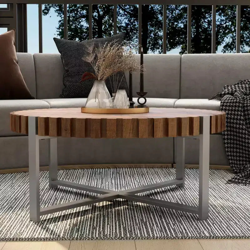 Table basse ronde JVNOXK 31,4'', table basse circulaire moderne en grain de bois naturel faite à la main, table basse en bois Felief