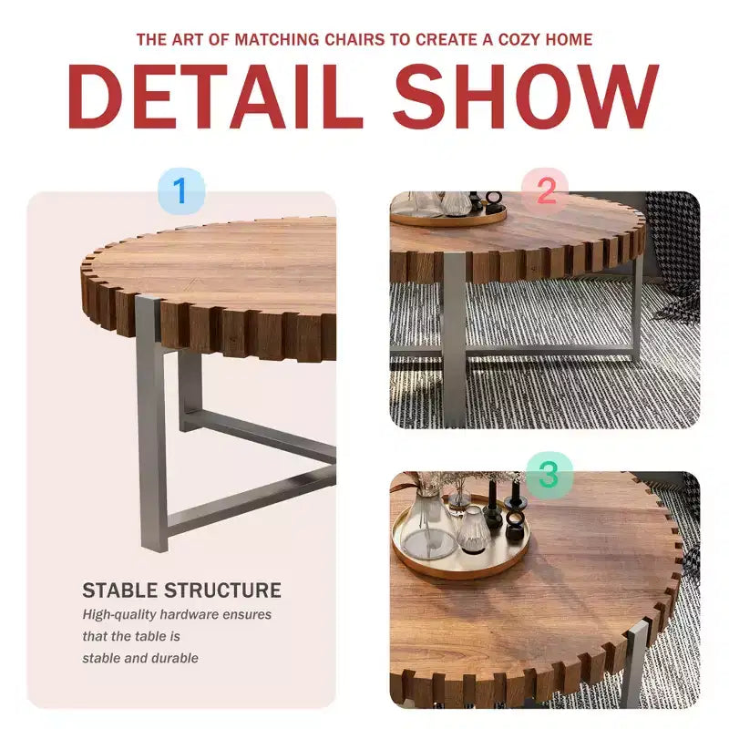 Table basse ronde JVNOXK 31,4'', table basse circulaire moderne en grain de bois naturel faite à la main, table basse en bois Felief
