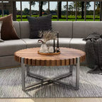 Table basse ronde JVNOXK 31,4'', table basse circulaire moderne en grain de bois naturel faite à la main, table basse en bois Felief