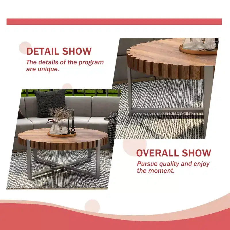 Table basse ronde JVNOXK 31,4'', table basse circulaire moderne en grain de bois naturel faite à la main, table basse en bois Felief