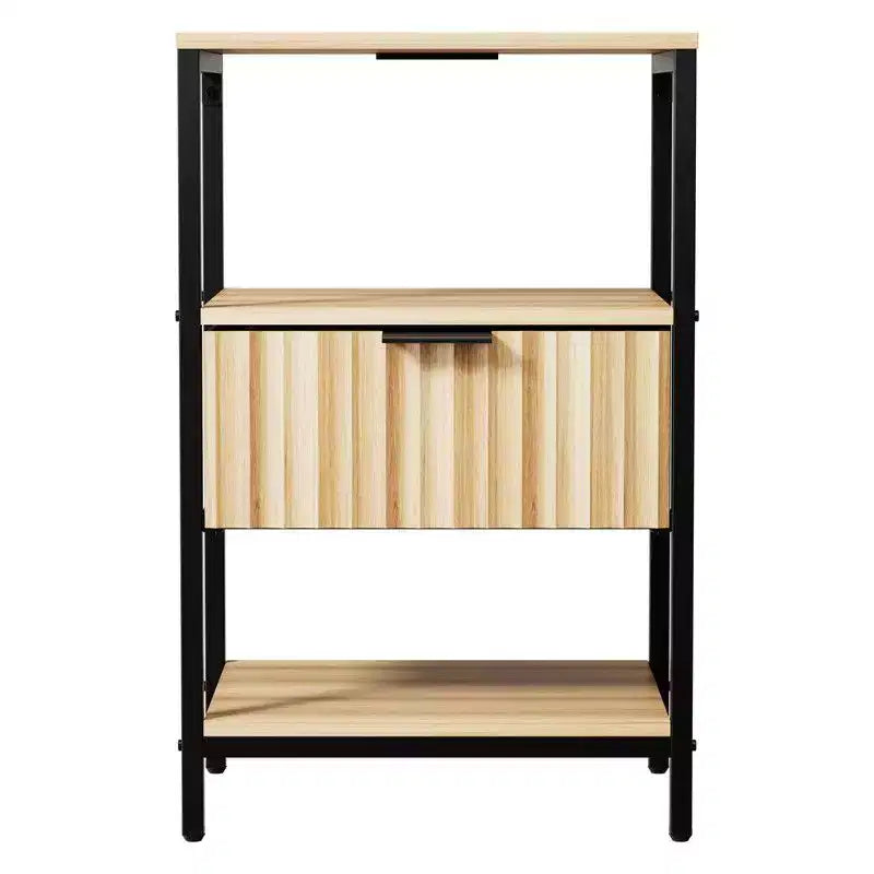 Table de Chevet Karl Home de 38 cm de Large - 1 Tiroir, 2 Étagères, Prise Électrique US - lot de 2